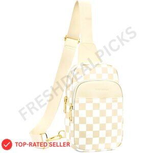 Quilted Vegan Leather Sling Bag Crossbody Purse Adjustable Strap Large Capacity